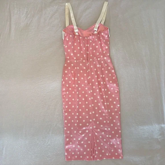 Pinup Girl Deadly Dames Wiggle Dress Pink White Polka Dot Retro Rockabilly Belt - Picture 10 of 16